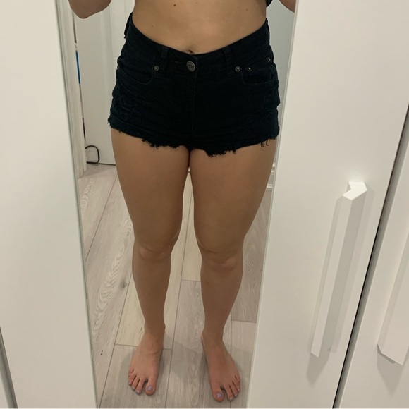 American Eagle Black Ripped Jean Shorts - Picture 3 of 4